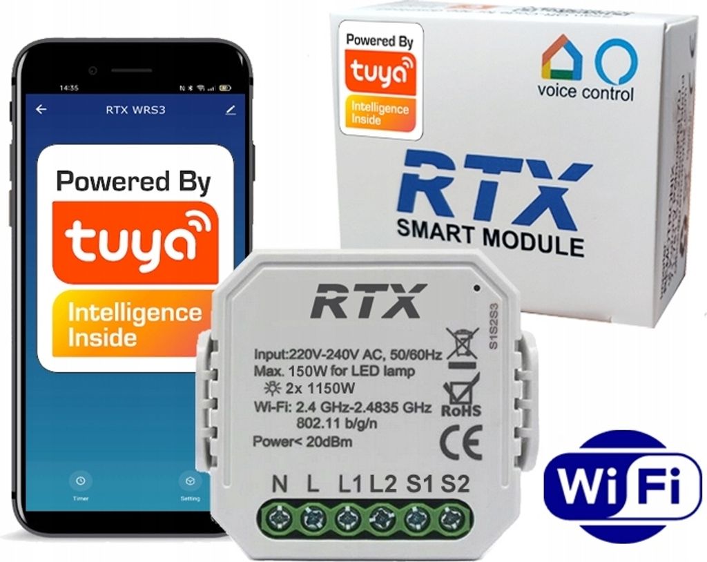 TUYA WiFi Podwójny Włącznik Przekaźnik DOPUSZKOWY Zdjęcie produktu 