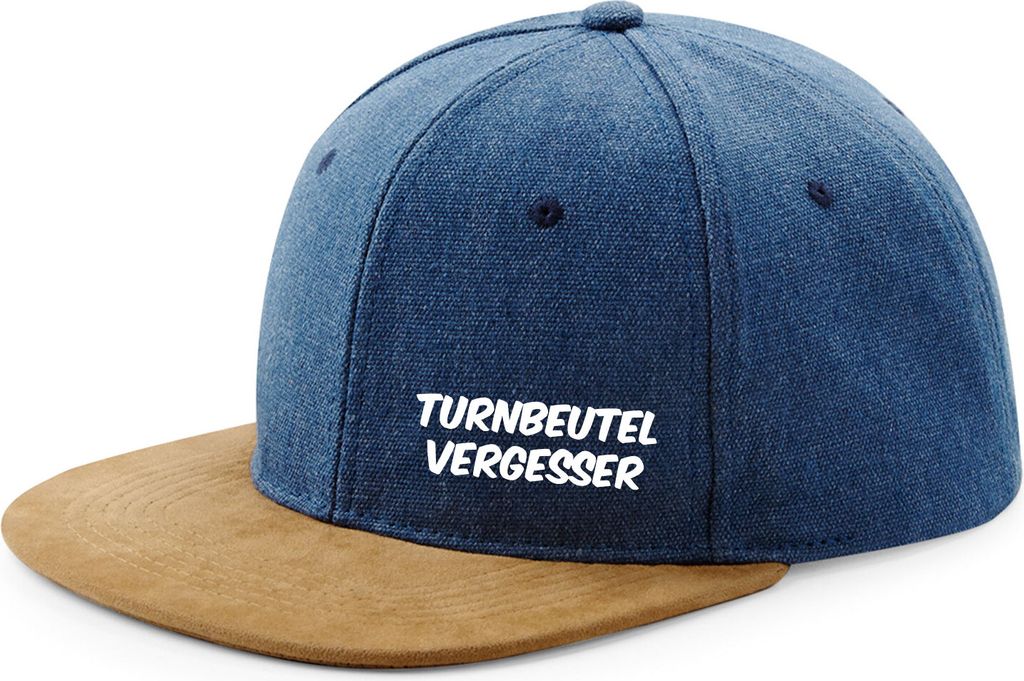 Huuraa Cappy Mütze Turnbeutelvergesser Schriftzug Denim Baumwolle und Polyester Snapback Kappe Geschenkidee
