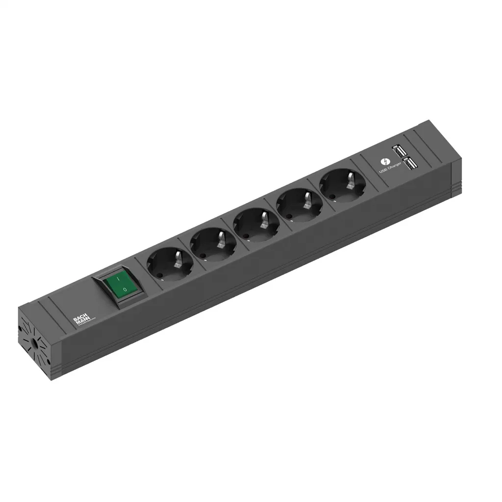 Multiprise USB A+A 15W BACHMANN CONNECT LINE avec 5 Prises de Courant