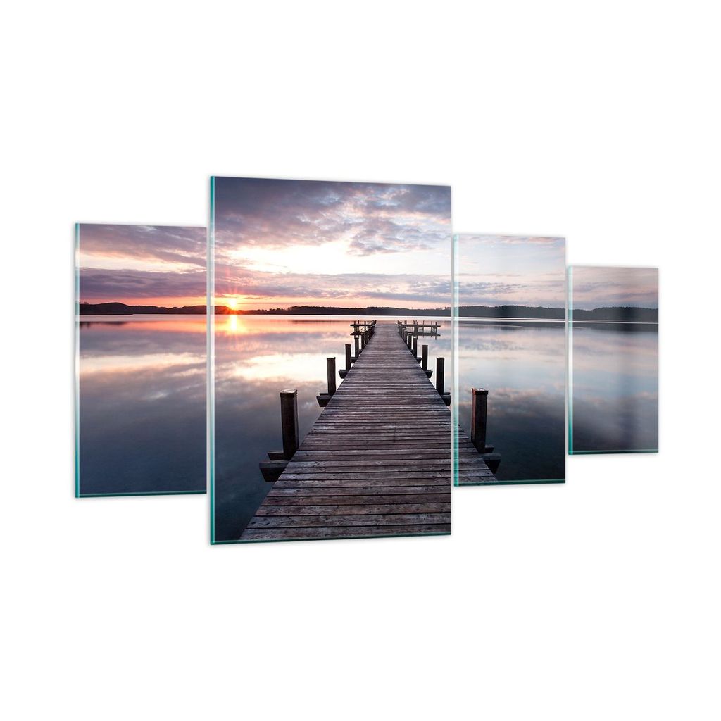 Bilder auf glas - Fußgängerbrücke See Sonnenuntergang Abend - 160x90cm - Glasbilder - Wandbilder - Kunstdruck - Wanddekoration aus Glas - Glas B...