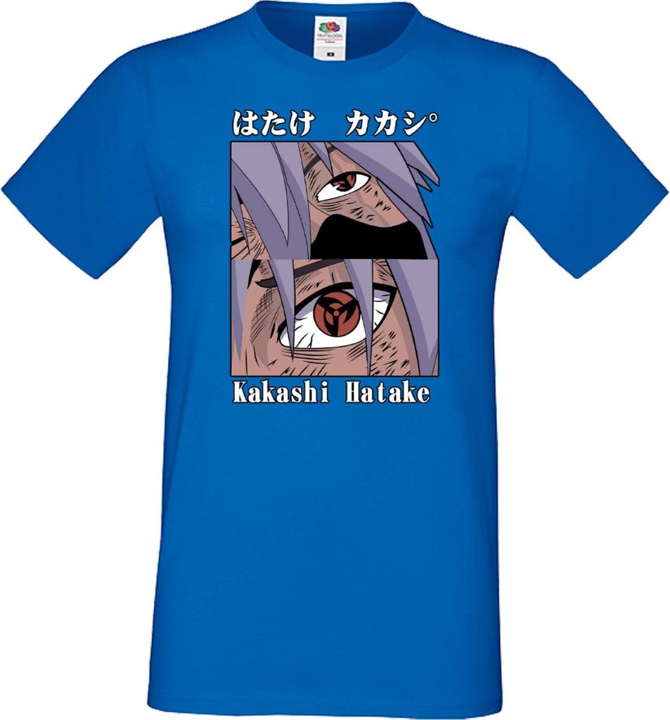 Herren T-Shirt Japan Manga Animation Comics Naruto Kakashi Hatake Sharingan Var-036 Kakashi Sharingan, Man XL / Blau