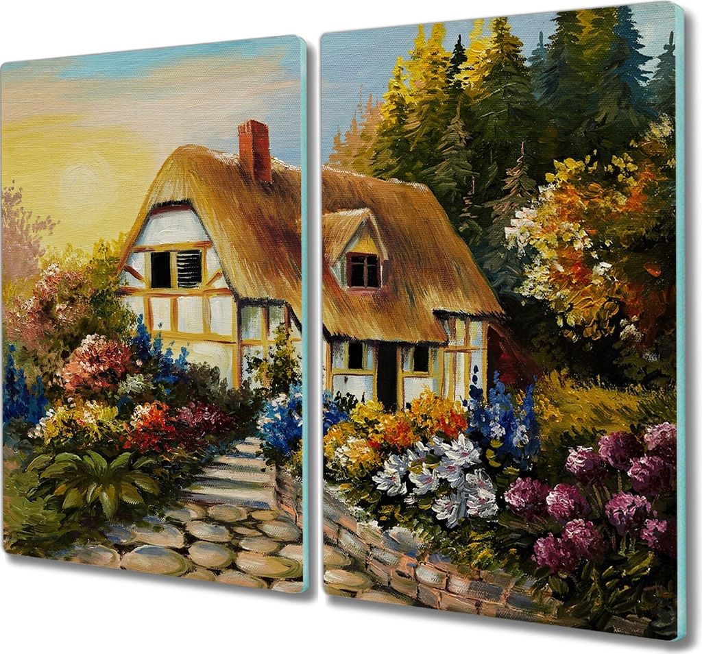 Coloray Schneidebrett Herdabdeckplatte 2x30x52 cm Kochplattenabdeckung Küchenbrett Hackbrett - Blumen Baumhüttendorf