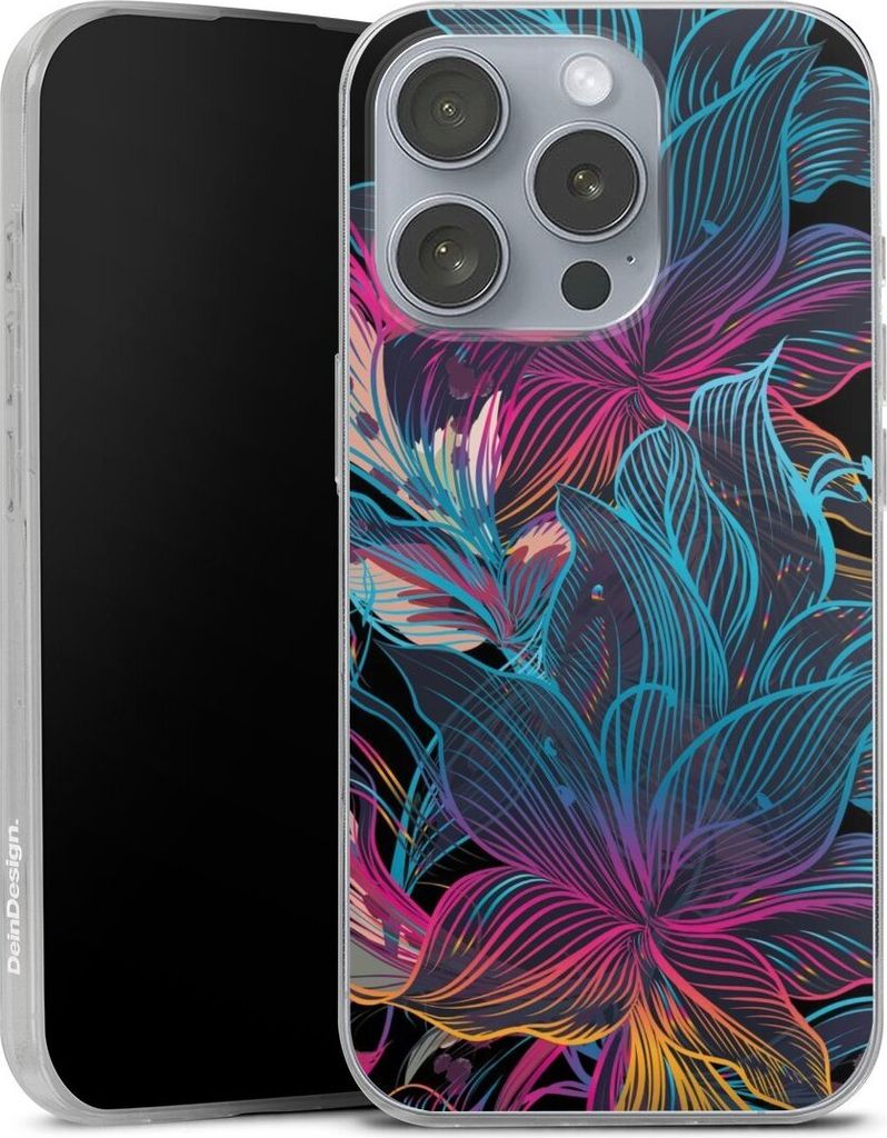 DeinDesign Slim Hülle für Apple iPhone 16 Pro Silikon Case Ultra Dünn Handyhülle Blumen Neon bunt