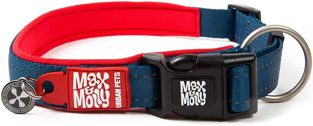 Max Molly | Smart ID Halsband - Hundehalsband, Gepolstert, Reflektierend, Red, Umfang: 22-35 cm, Größe: XS