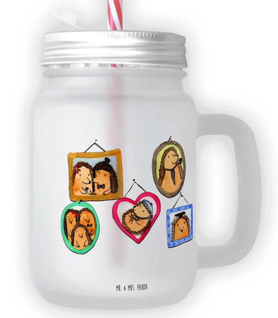 Mr. & Mrs. Panda Glas Igel Familie - Transparent - Geschenk, Bilder, Mason Jar, Becher mit Strohhalm, Cocktailglas, Papa, Liebe, Muttertag, Mama, D...