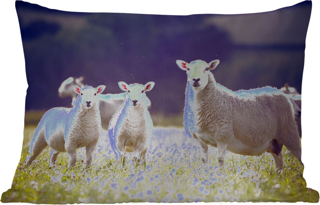 MuchoWow Outdoor Kissen - Schaf - Lamm - Blumen - 60x40 cm - Wetterfest - Lounge Kissen - Zierkissen - Kissen für Innenräume