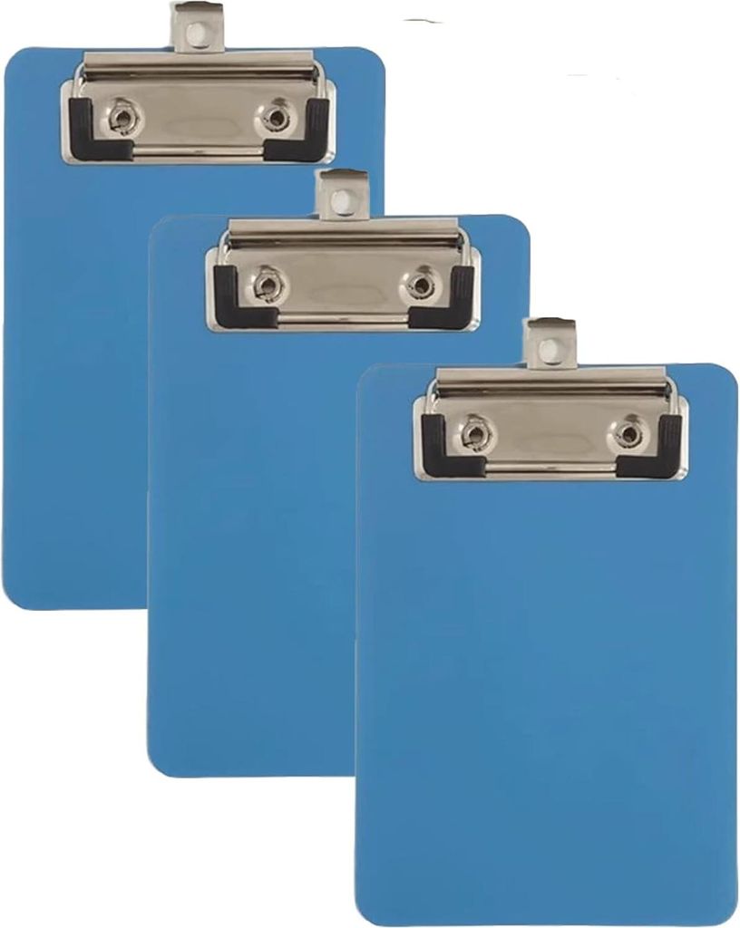 Mini-Klemmbretter mit Metallklemme - Praktische Notizhilfe - 3 Stück - Blau - Kunststoff - 10 x 15 cm
