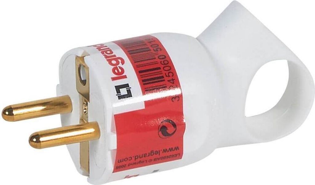 LEGRAND Schutzkontakt-Stecker Knickschutz mit Ausziehhilfe weiß