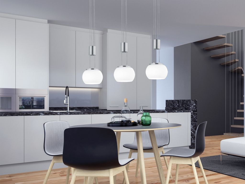 LED-Pendelleuchte - Nickel - Weiß - Glas - Metall - Produktbild 
