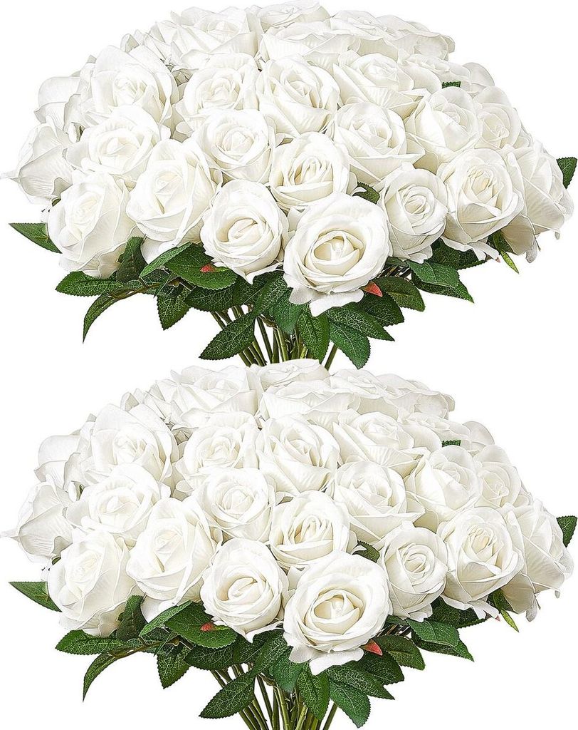 60 Stück weiße Rosen Kunstblumen Realistischer Strauß für Weihnachtsdekoration
