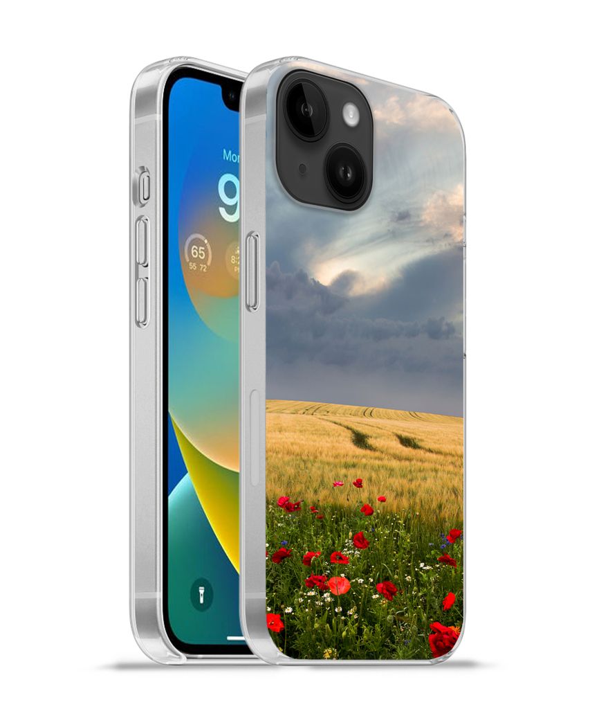 MuchoWow Handyhülle Schutzhülle Hülle für Apple iPhone 14 - Softcase Blumen - Weizen - Wolken Silikon Softcase Handy Hülle - Mobiltelefonhülle