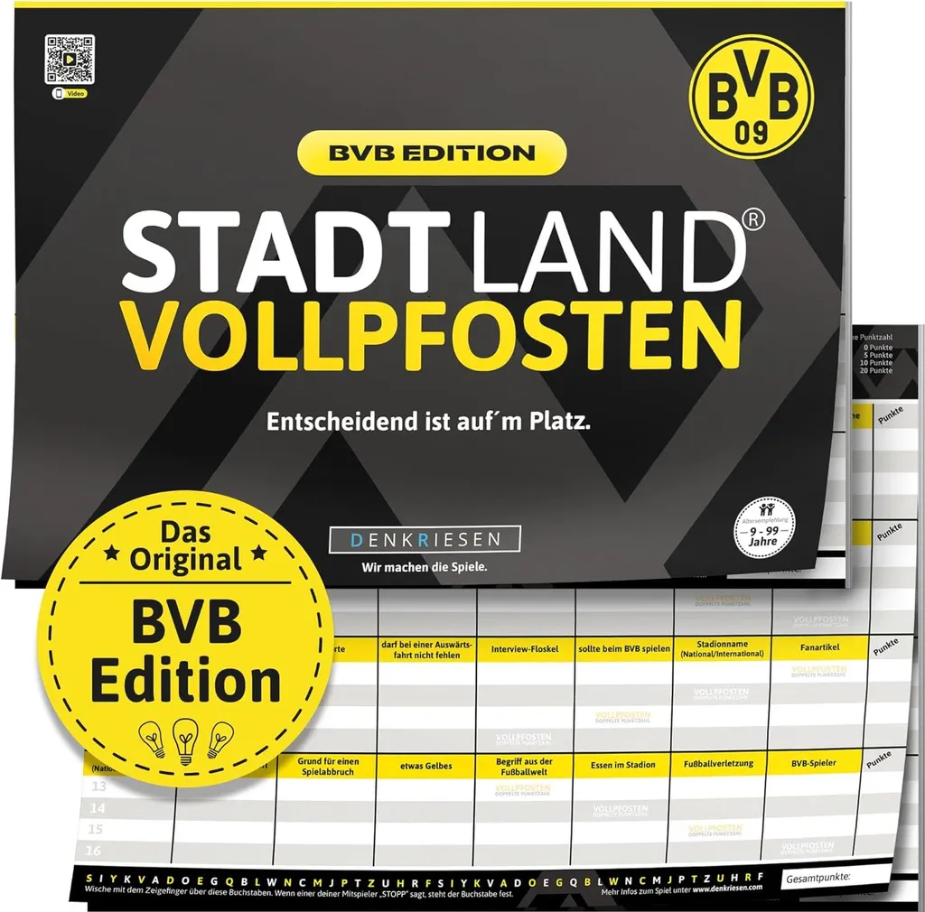 Idée Cadeau Fan Foot BVB Jeu Petit Bac Original Dortmund Bloc Jeu A4