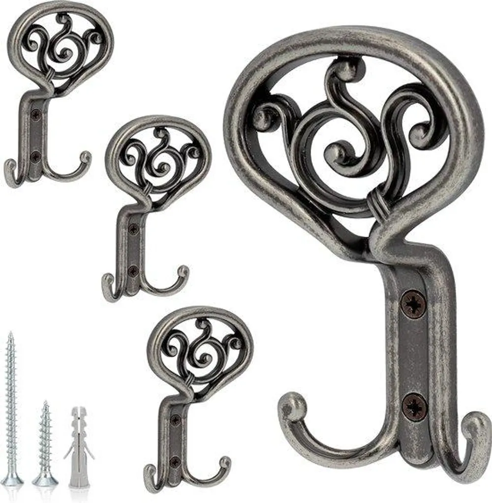 Rangement penderie efficace : lot de 4 crochets argentés style baroque