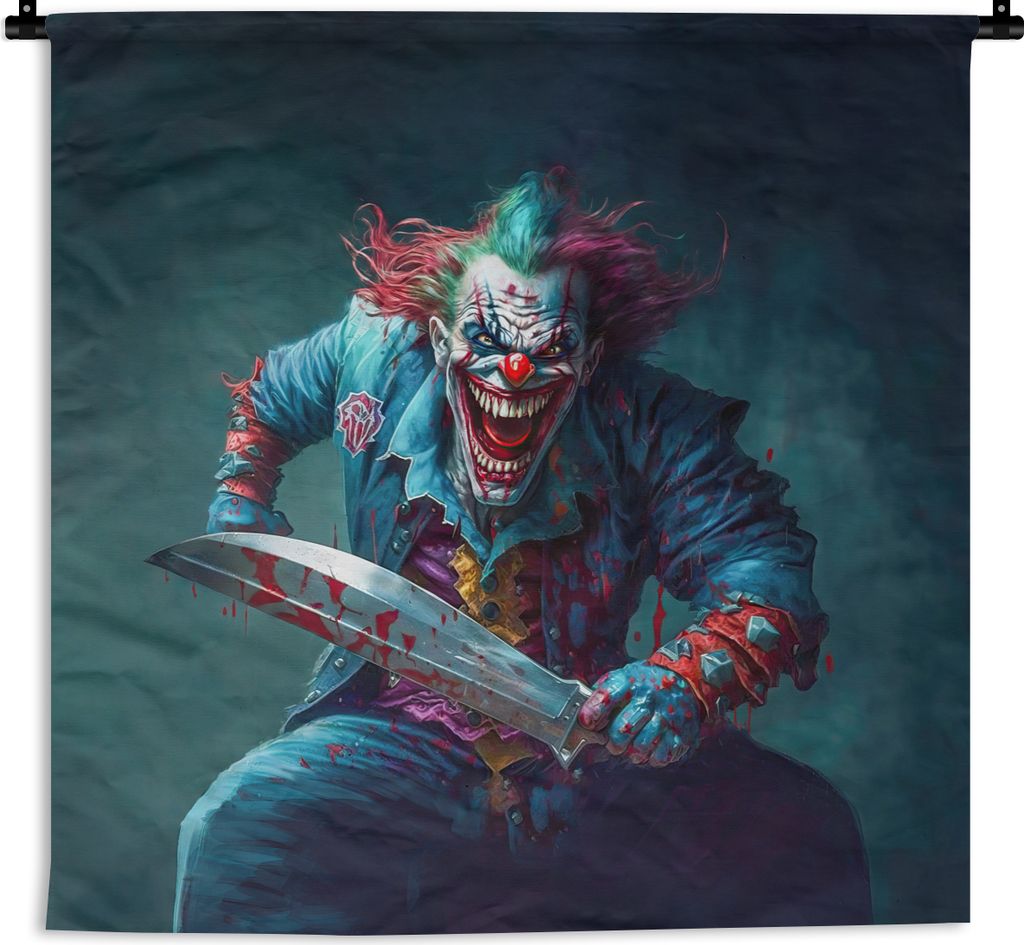 MuchoWow Wandteppich Wandbehang Clown - Horror - Messer - Kleidung - Porträt 150x150 cm Tapisserie Dekoration Wandtuch - Wohnaccessoires - Modernes