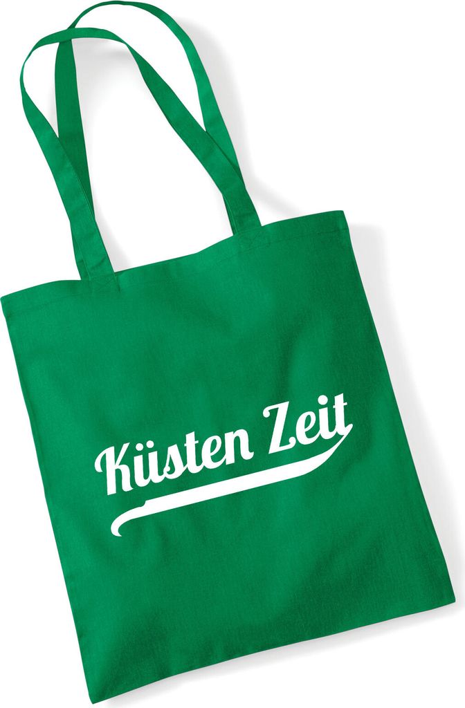 Huuraa Jutebeutel Küsten Zeit Schriftzug 10 Liter Kelly Green Baumwolle Tasche Geschenkidee