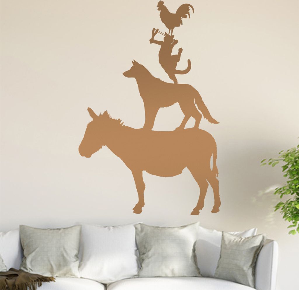 Bremer Stadtmusikanten Wandtattoo in 6 Größen - Wandaufkleber Wall Sticker - Dekoration, Küche, Wohnzimmer, Schlafzimmer, Badezimmer