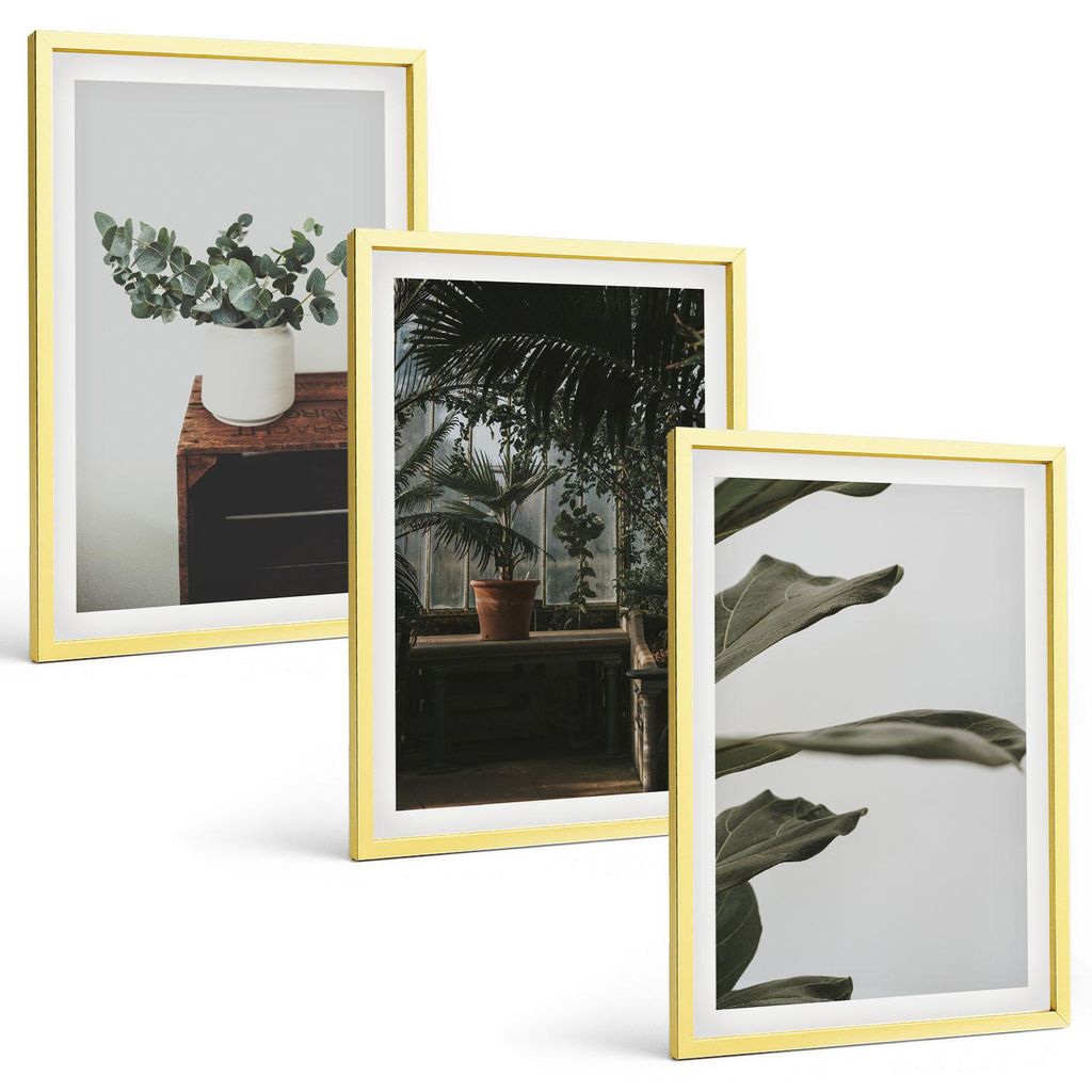 Bilder Set 3-teilig im Goldrahmen Rahmen – Wandbilder 3 Stück – gerahmte Poster für Wohnzimmer, Schlafzimmer und Flur – 40x60 cm – Rustik...