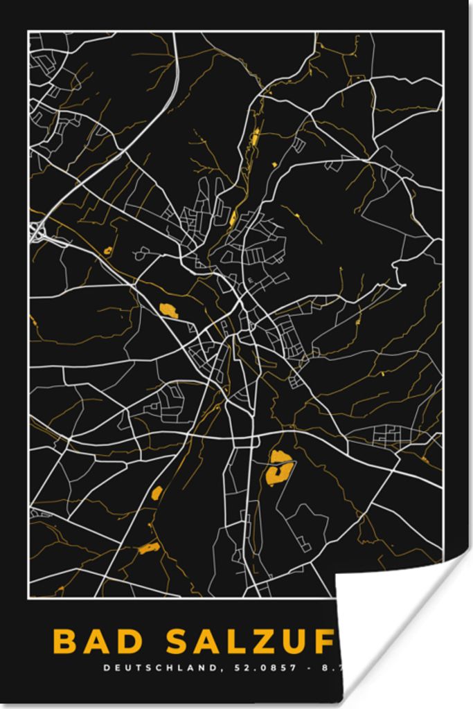 MuchoWow Poster Deutschland - Schwarz und Gold - Bad Salzuflen - Stadtplan - Karte 40x60 cm - Plakate für die Wand - Poster Babyzimmer
