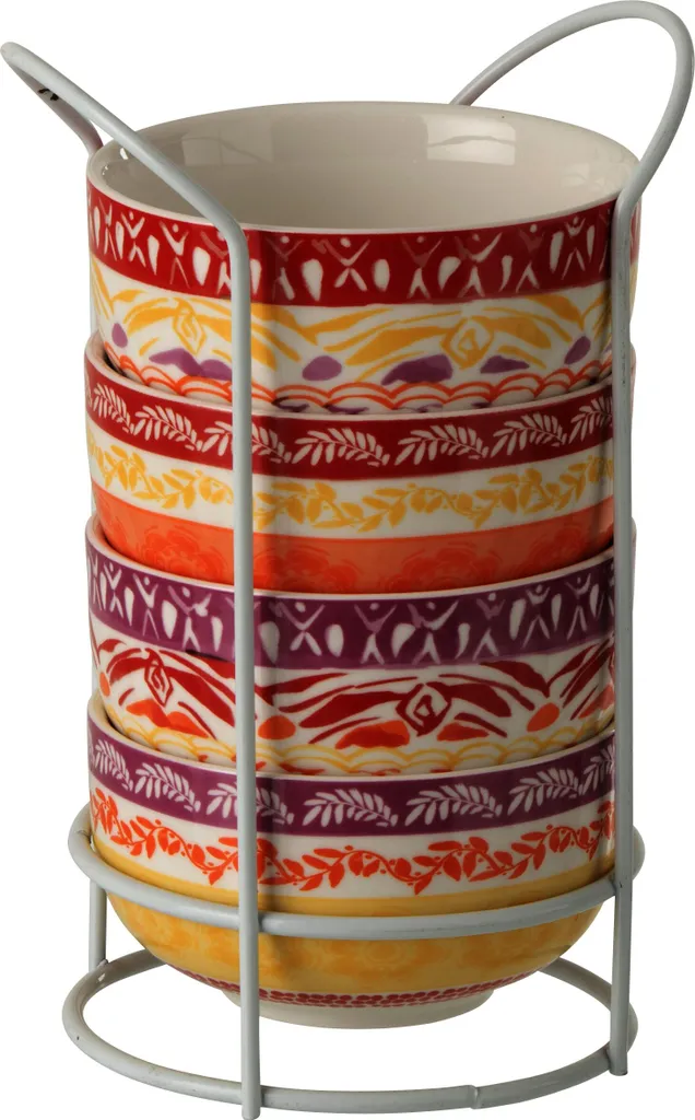 J-Line Boîte de 4 bols en céramique coloris violet et rouge originaux