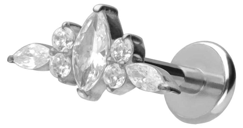 Ohrpiercing, Nasenpiercing Titan Labret mit Push Fit DESIGN Silber Stablänge: 8mm | Stabstärke: 1,2mm