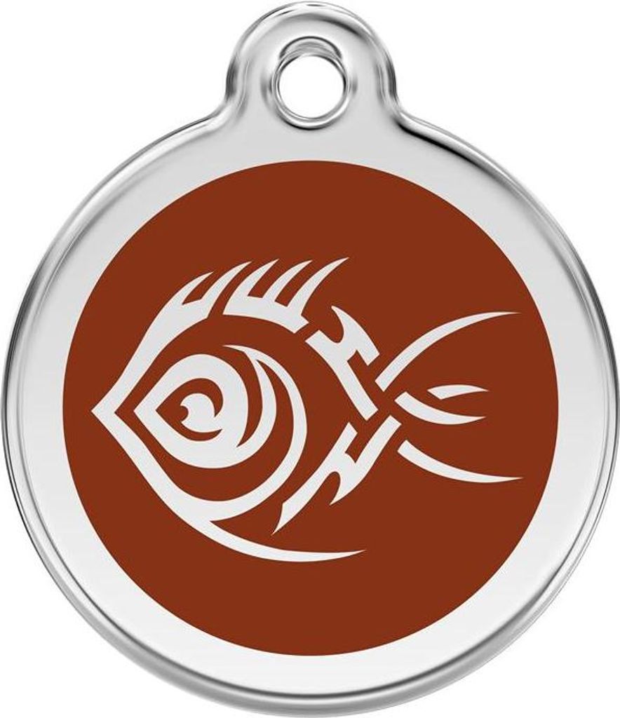 Tribal Fish Braun Edelstahl Hundemarke klein/klein Ø. 2 cm - Reddingo