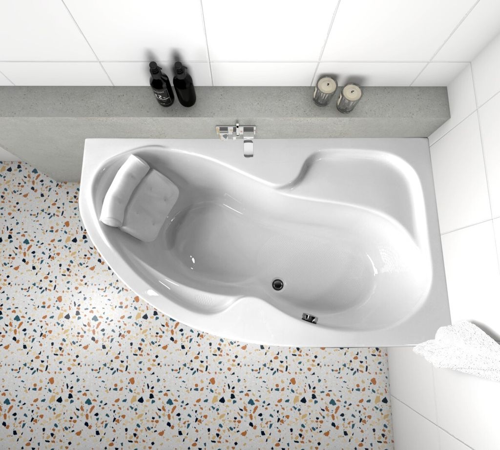 ECOLAM Badewanne Wanne Eckwanne Eckbadewanne Acryl weiß Wela 150x100 cm RECHTS + Kopfkissen Sole + Schürze Ablaufgarnitur Viega