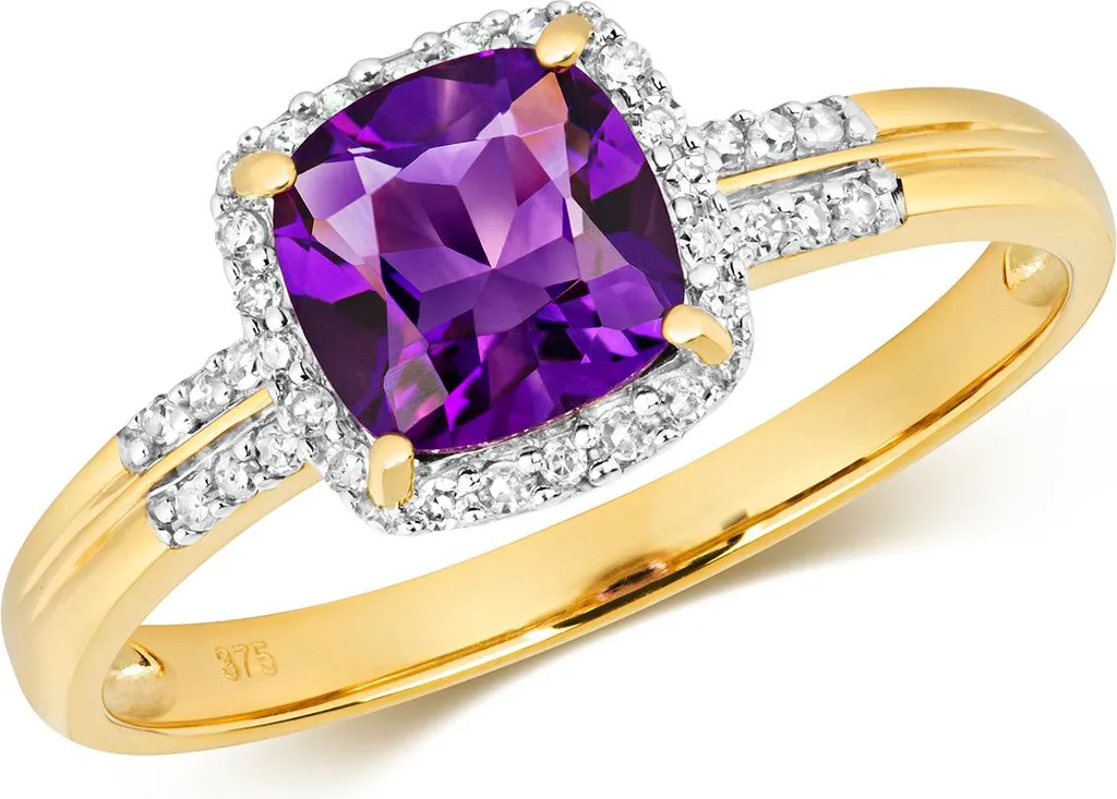 Bague de Fiançailles Or et Améthyste avec Diamants Brillants 0.10 Carat