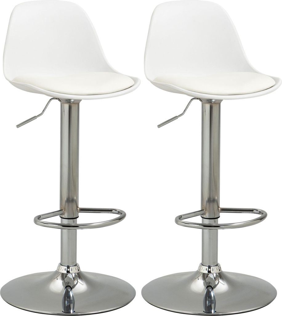 2er-Set Barhocker, Barstühle, Drehstühle mit Lehne, höhenverstellbar, bis 120 kg belastbar, 38 x 42 x 82-104 cm, Weiß