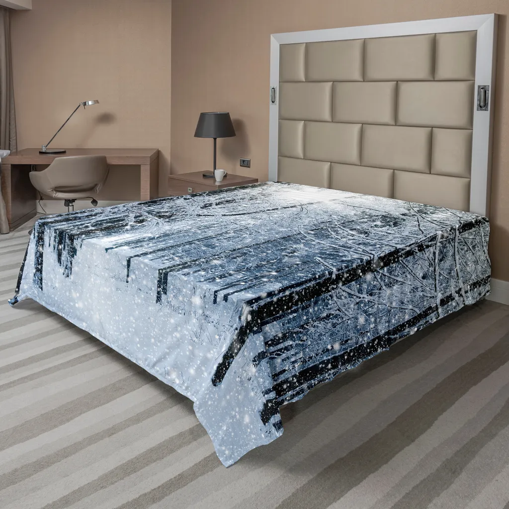 Drap de lit d'hiver ABAKUHAUS Forêt Enneigée 275 x 260 cm Bleu Noir Blanc