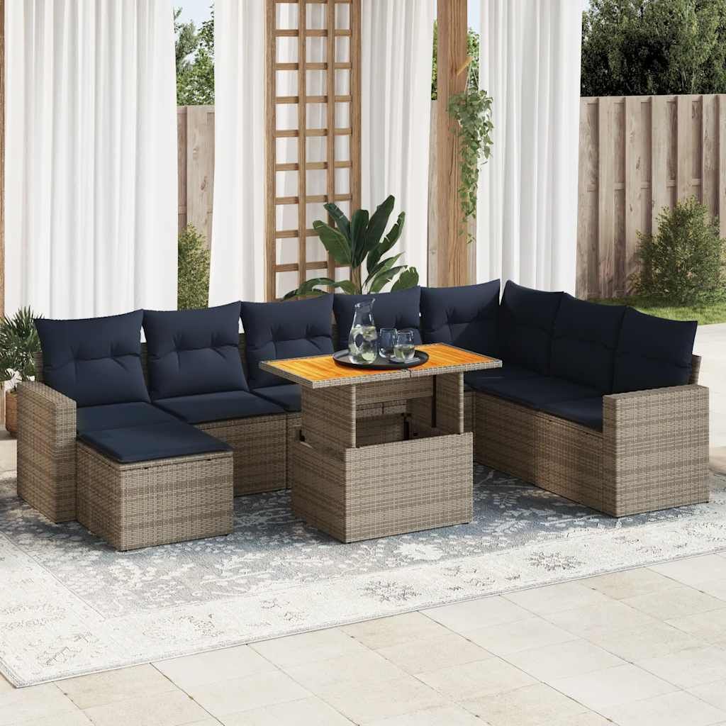 Möbel 9-tlg. Garten-Sofagarnitur mit Kissen Grau Poly Rattan - Gartenmöbelgarnituren 3327078