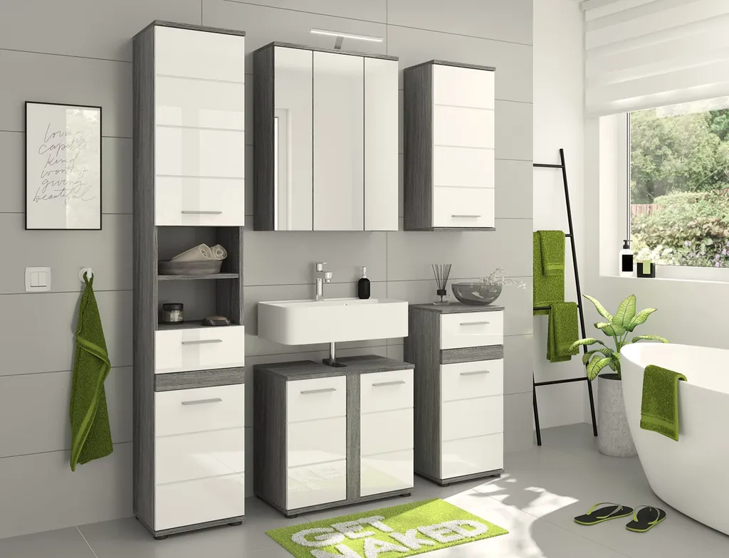Commode Rootz Blake blanc brillant meuble de rangement salle de bain