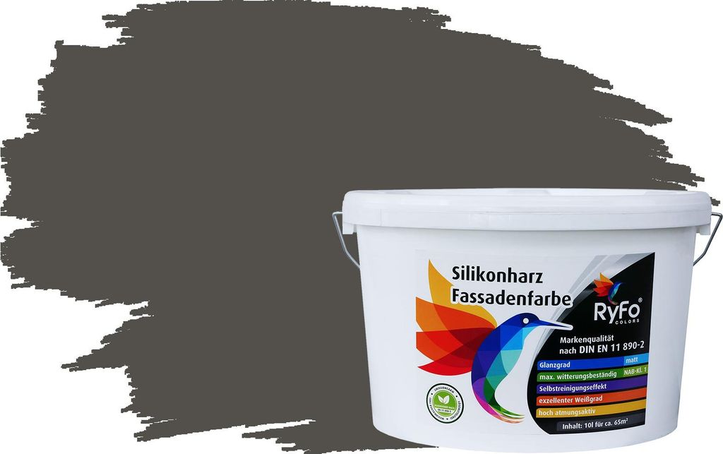 RyFo Colors Silikonharz Fassadenfarbe Lotuseffekt Trend Lavagrau 10l - bunte Fassadenfarbe, weitere Grau Farbtöne und Größen erhältlich, Deckkr...