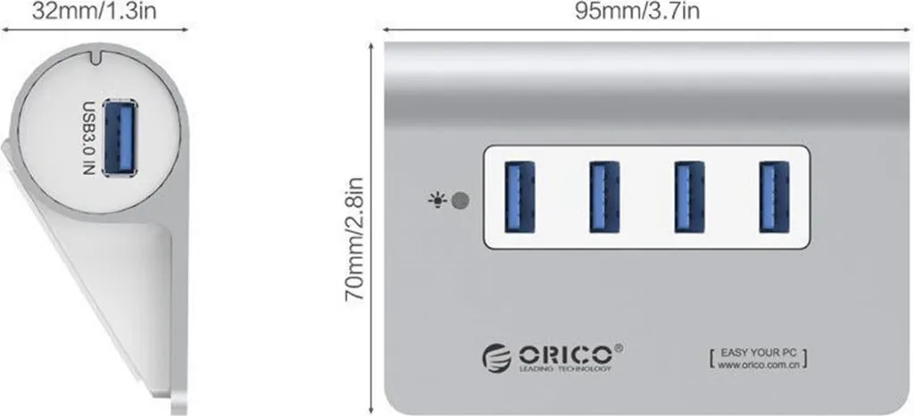 Réplicateur de Ports USB 3.0 Orico M3H4-V1 en Aluminium Gris Argenté