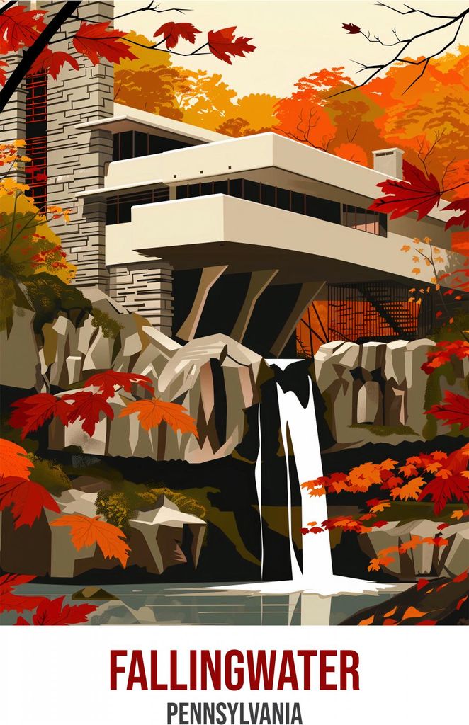Plakat 53x81cm Fallingwater, Pennsylvania