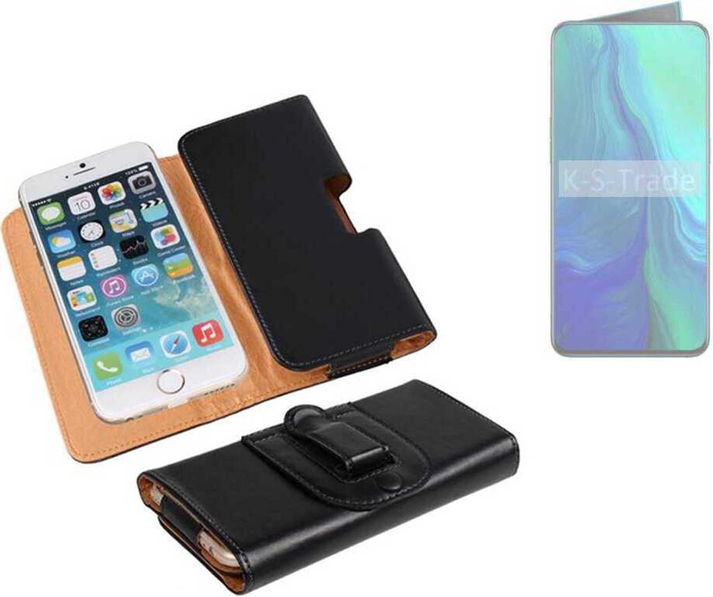 K-S-Trade Schützhülle Handyhülle kompatibel mit Oppo Reno Holster Gürtel Tasche Schutzhülle Handy-Tasche Smartphone Case Seitentasche schwarz 1x
