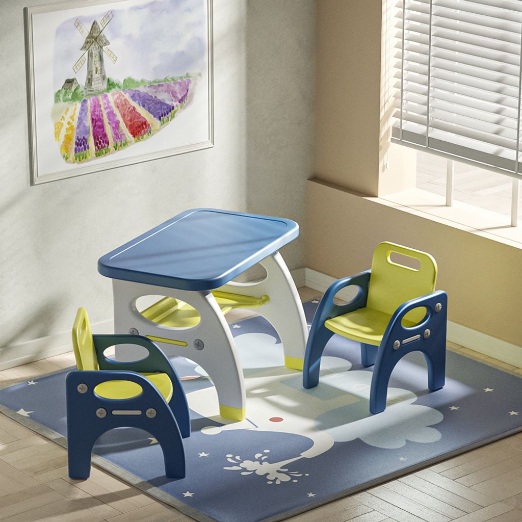 Kindertisch Kinderstuhl Kinder Tisch-Set Kindertisch mit Stühlen Kindermöbel Kindertisch-Set mit zwei Stühlen Gelb 【FQ-ZY-QD004gelb】