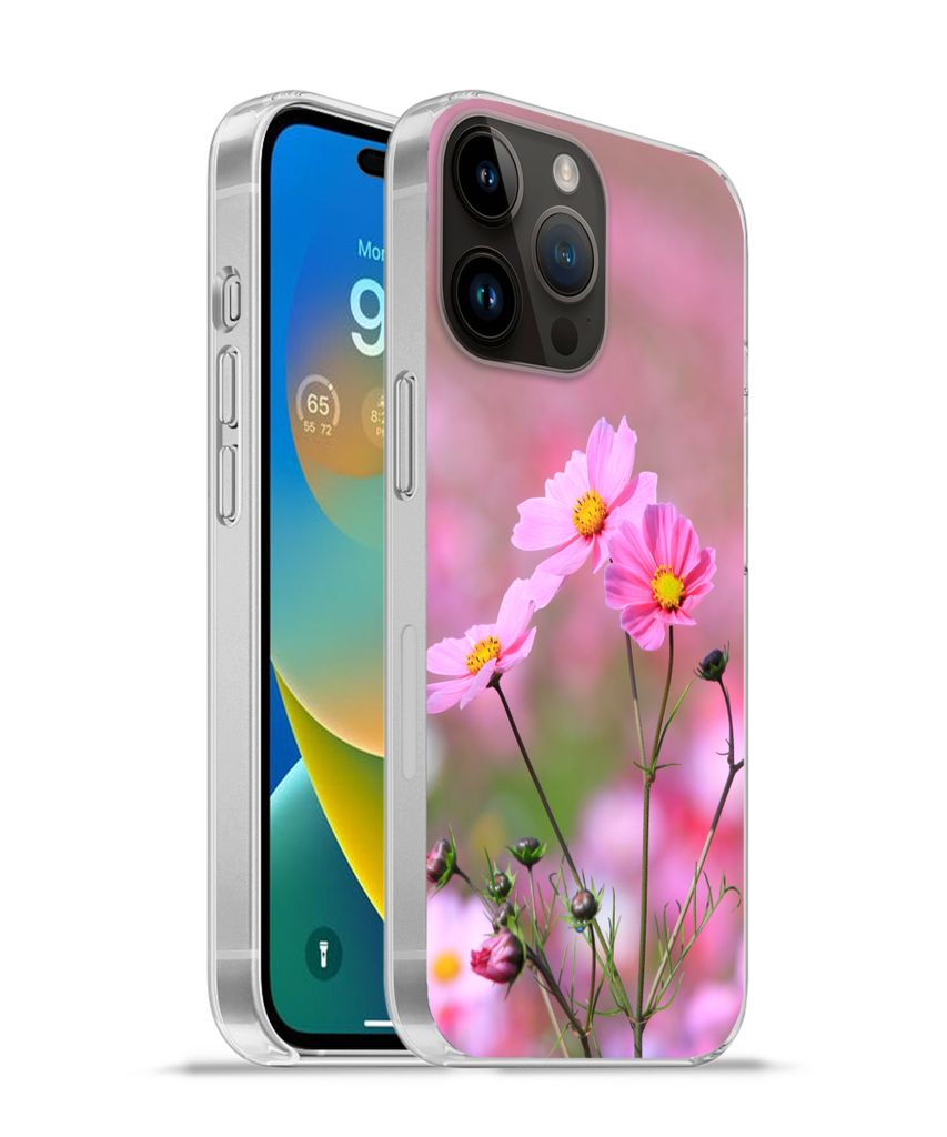 MuchoWow Handyhülle Schutzhülle Hülle für Apple iPhone 14 Pro - Softcase Blumen - Draußen - Rosa Silikon Softcase Handy Hülle - Umschlag