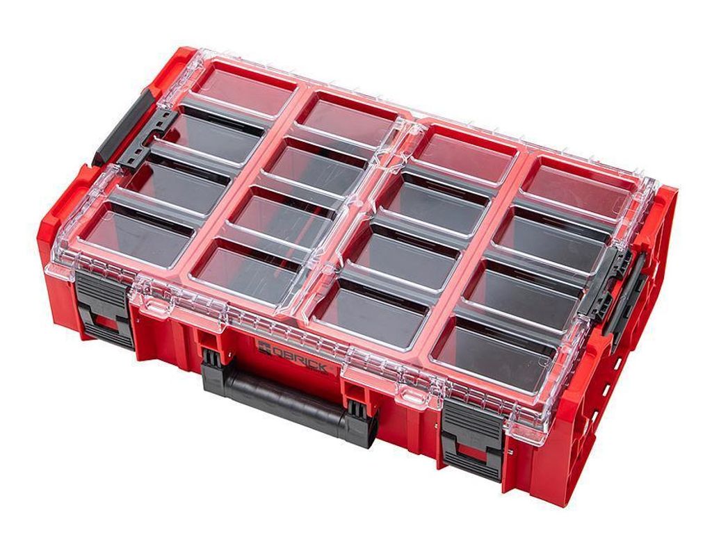 QBRICK Sortimentskasten ONE 2XL | HxBxT 17x58x39cm | 3 Fächer | Mit Deckgriff | Mit Klemmverschlüsse | Rot | Werkzeugbox, Sortimentsbox