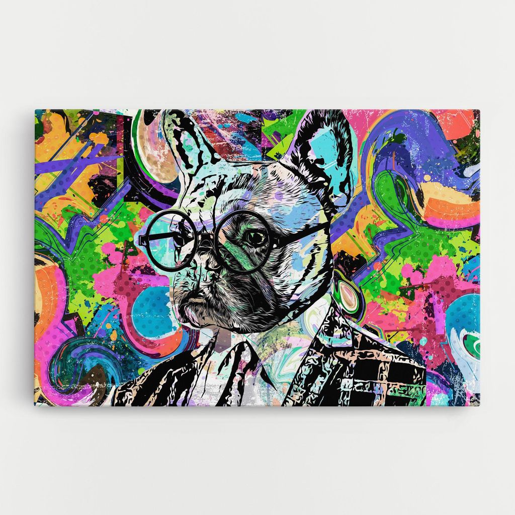 ARTHUB Leinwandbild 80x120 cm, Graffity Bulldog | Wohnzimmerdekoration, Hängende Bilder, Wanddekoration, Heimdekoration, Moderne, Graffiti