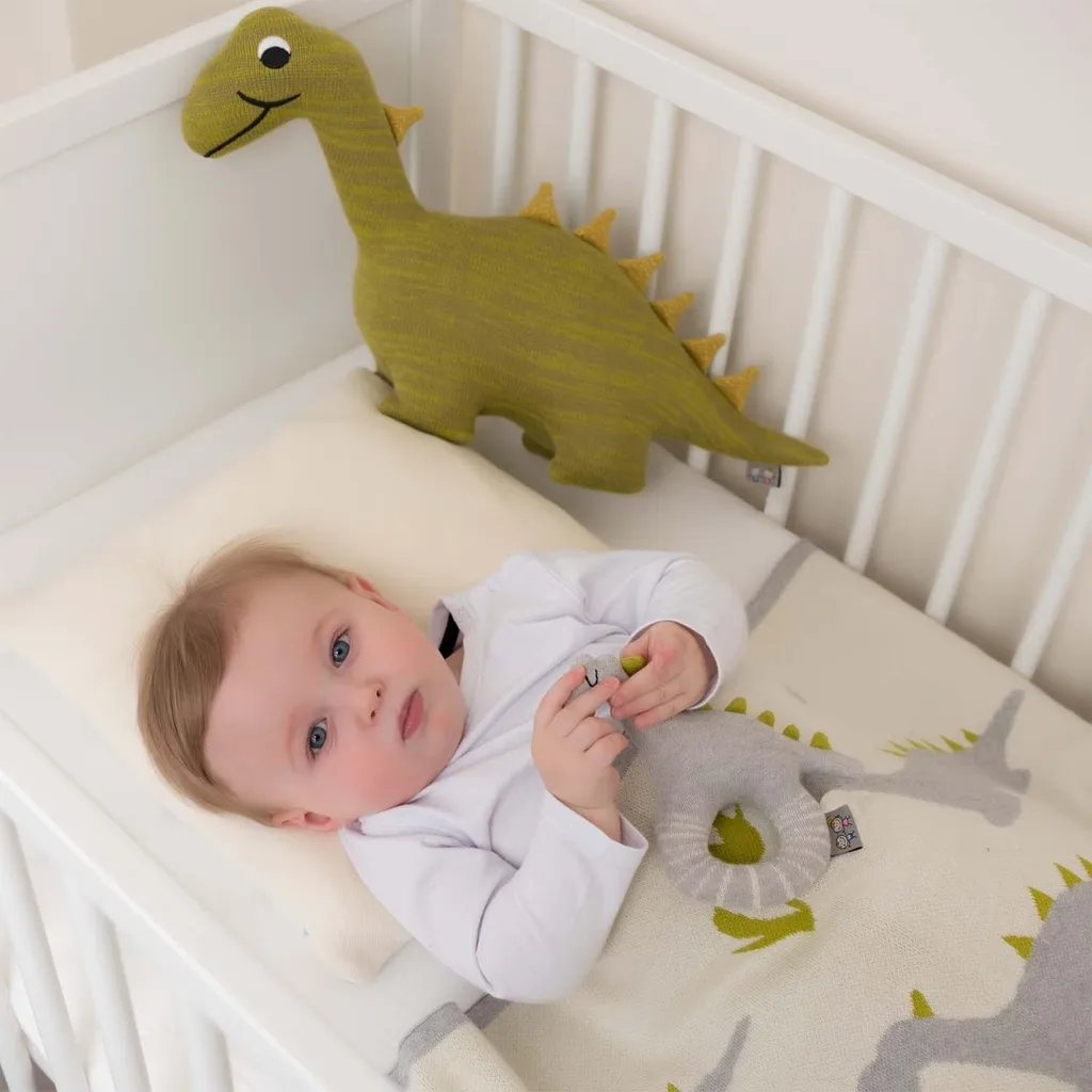 Couverture Bébé Tiny Dinosaures Beige - Douceur et Grand Format - 4