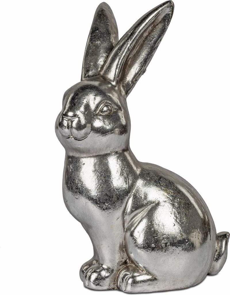 Dekofigur Hase Klassik antik silber H. 38cm aus Keramik Formano WA