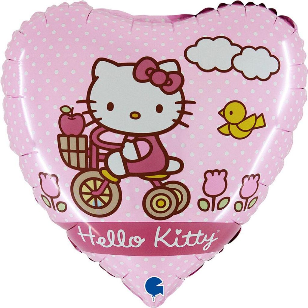 Hello Kitty Herz-Folienballon auf einem Fahrrad - 46 cm Produktbild 