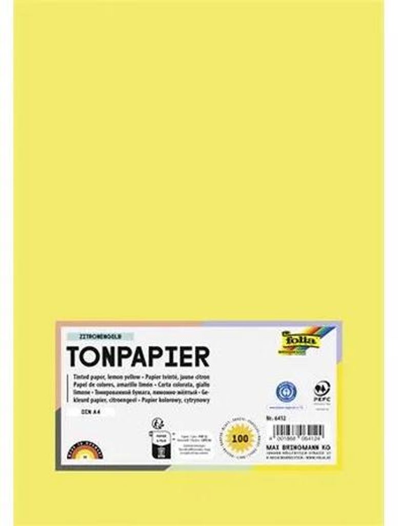 Farebný papier, A4, 130 g, 100 listov, FOLIA, citrónovo žltý