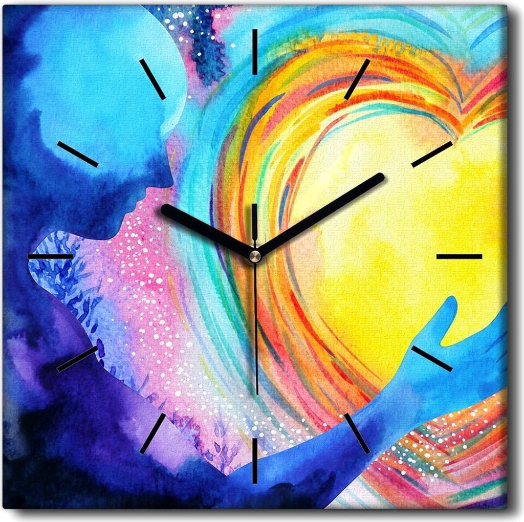 Coloray Uhr auf Leinwand 30x30 cm Wand Uhr Dekoration Wohnzimmer Segeltuch schwarze Hände -Mann Geist Liebe