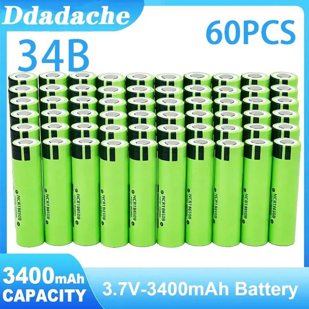 18650 Li-Ion Akkus - 34B - 3,7 V - 3400 mAh - Wiederaufladbar - 60er Pack - Für Taschenlampen