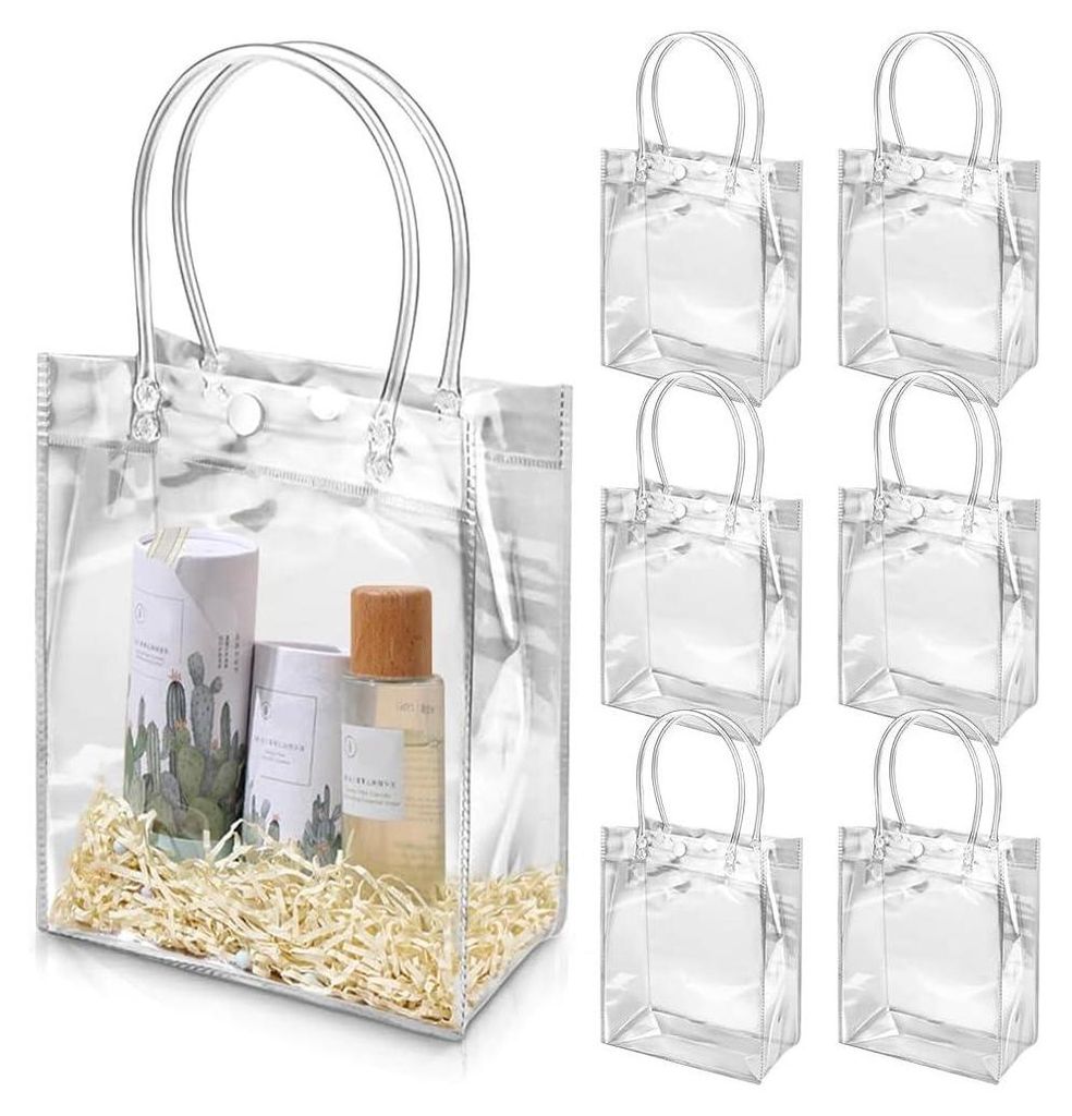 25 Stück Klare Geschenktüten mit Griffen, Wiederverwendbare Transparente Geschenktüten Tragetaschen Verpackungsbeutel für Einkaufen Hochzeit Ge...