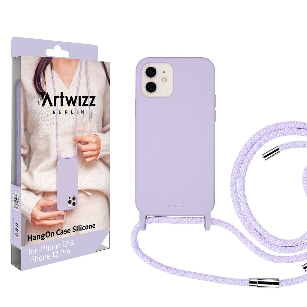 ARTWIZZ HangOn Case Silicone für iPhone 12 / 12 Pro - Schutzhülle aus Silikon zum Umhängen als Handykette, Purple Sky (Lila)