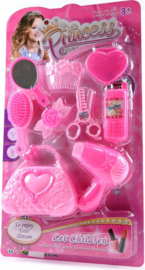 Puppenzubehör Schönheitsset - Spielzeug Föhn, Tasche & Kamm für Puppen Styling