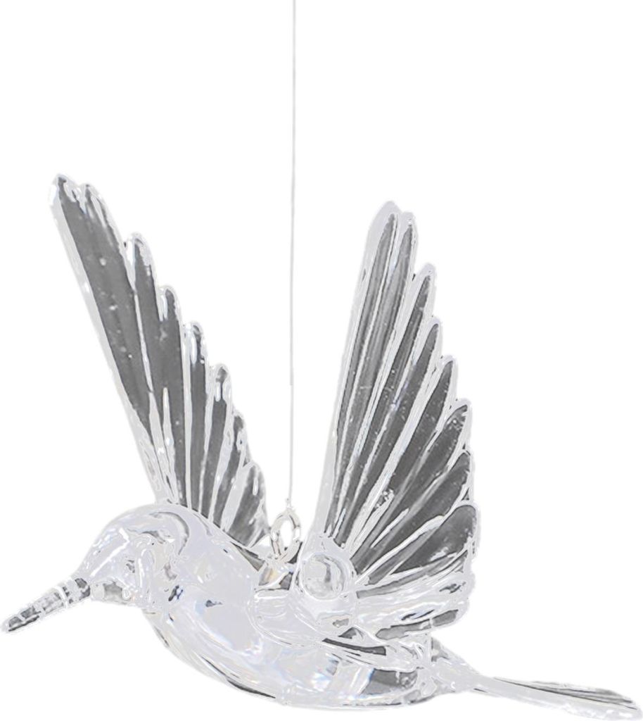 Transparente, fliegende Kolibris als Hängeornamente mit Haken für die Deckendekoration – ideal für Hochzeiten, Weihnachten und Partys.