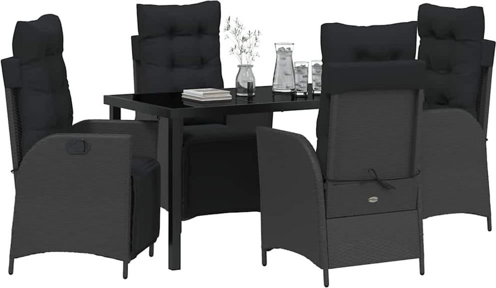 Garten Essgruppe mit Kissen 5 pcs Schwarz Poly-Rattan
